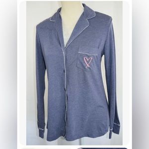 Victoria’s Secret Pajama Top Blue Long-Sleeves Soft Cotton blend Button up, Sz S
